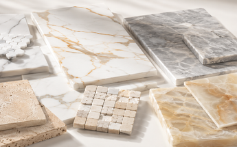 Natural stone tile collection featuring marble, travertine, limestone, gray marble and honey onyx tiles and mosaics.