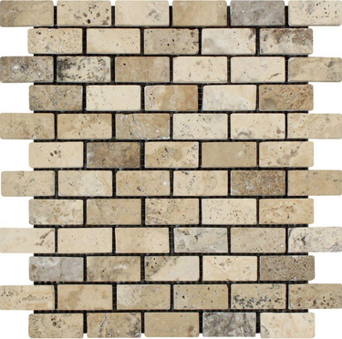 Philadelphia Travertine 1’’ X 2’’ Brick Mosaic Tumbled/Split-Faced Tumbled / 1 sheet Wall Tile