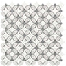 Thassos White Marble Florida Flower Mosaic (w/ Carrara Oval + Blue-Gray Dots) Polished/Honed Backsplash Tile