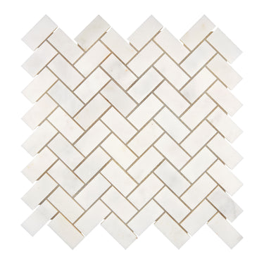 Afyon White Marble 1’’ X 2’’ Herringbone Mosaic Polished Backsplash Tile