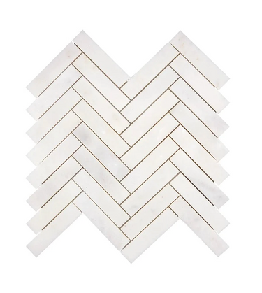 Afyon White Marble 1’’ X 4’’ Herringbone Mosaic Polished Backsplash Tile
