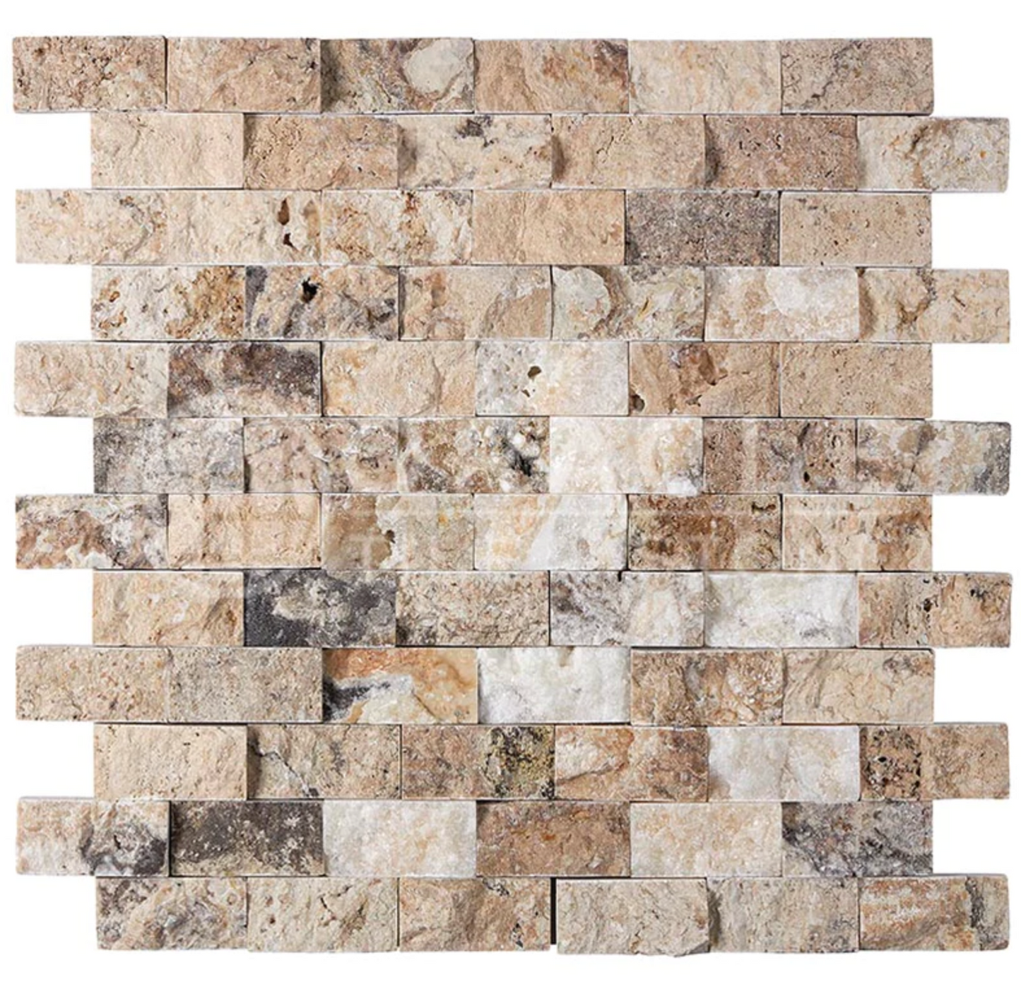 Antico Onyx Travertine 1’’ X 2’’ Brick Mosaic Split-Faced Wall Tile