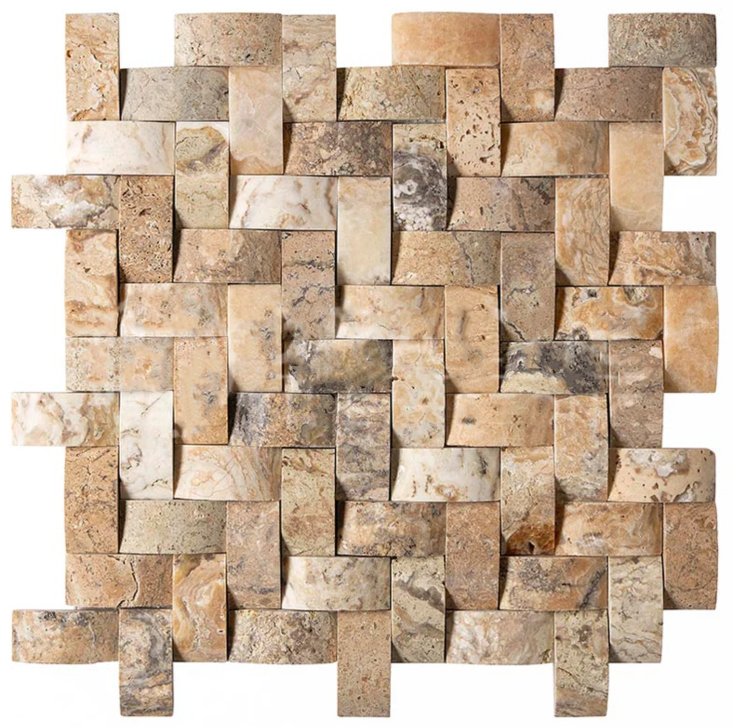 Antico Onyx Travertine 1’’ X 2’’ Herringbone Mosaic Round-Faced (CNC-Arched) Wall Tile