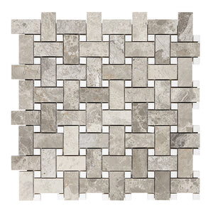 Atlantic Gray Marble Mosaic - Basketweave with White Dolomite Dots