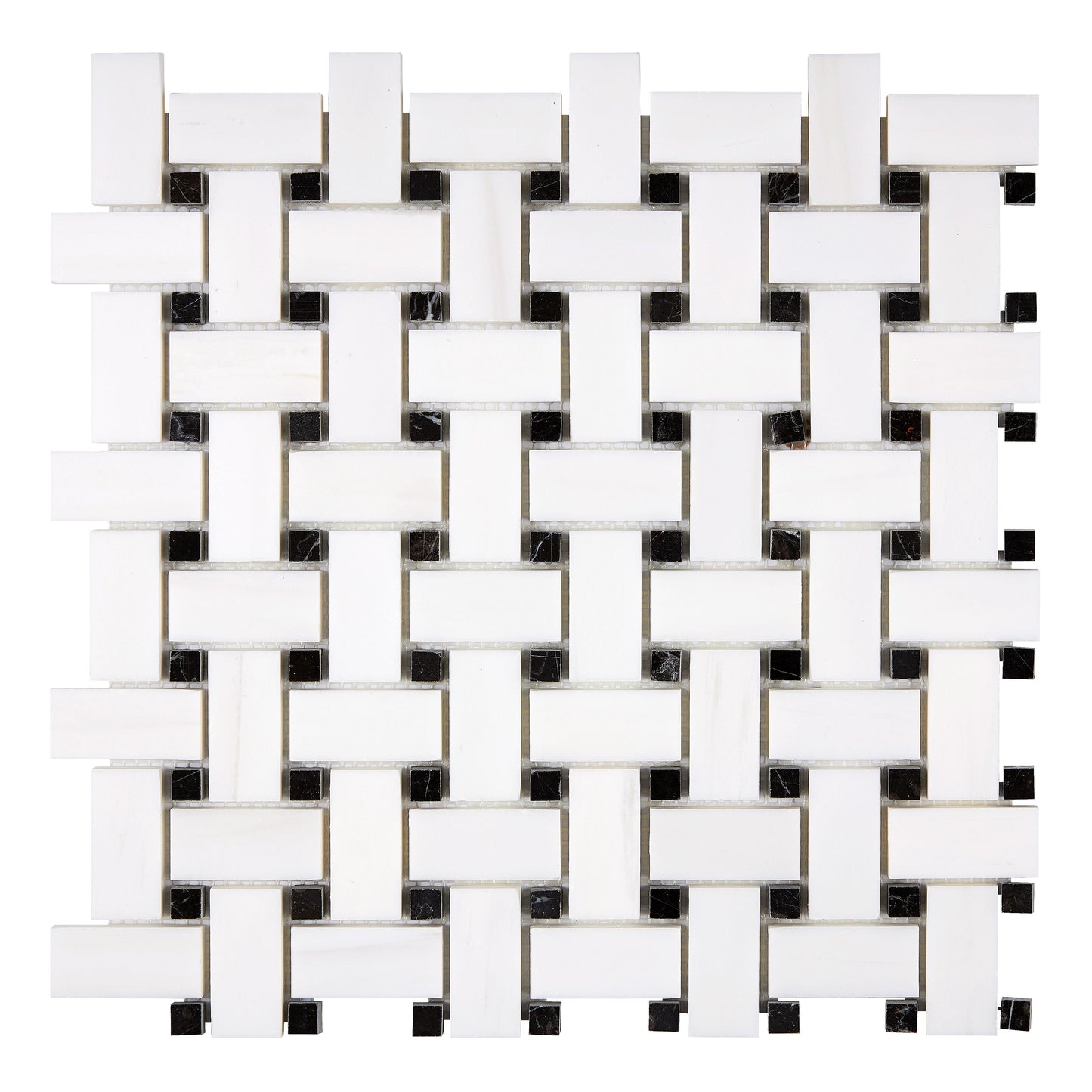 Bianco Dolomite Basketweave Mosaic (w/ Black) Polished/Honed Backsplash Tile