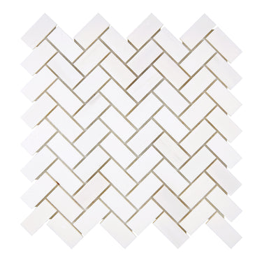 Bianco Dolomite 1’’ X 2’’ Herringbone Mosaic Round-Faced (CNC-Arched) & Honed Backsplash Tile