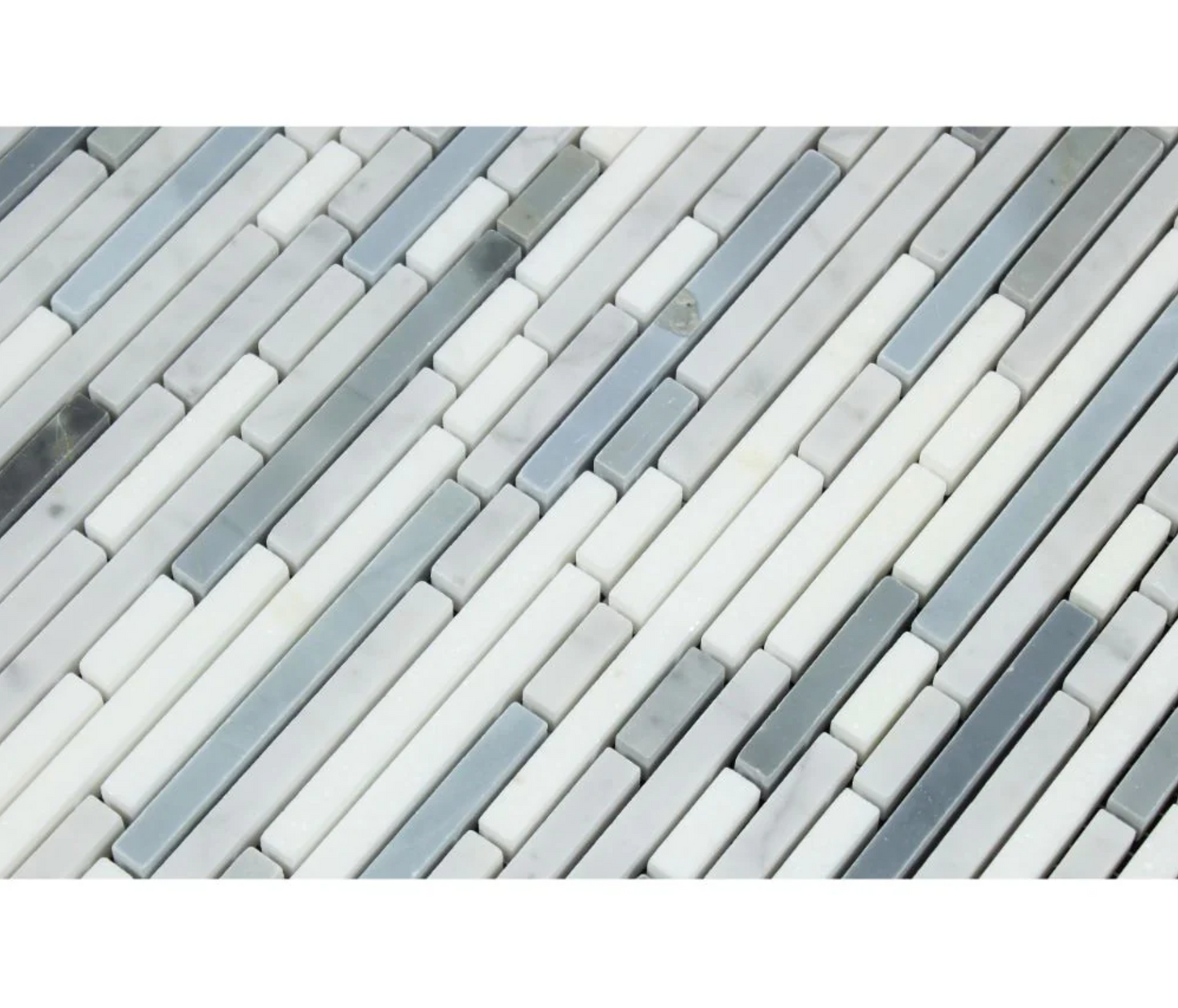 Bianco Carrara White Marble Bamboo Sticks Mosaic (w/ Blue-Gray) Wall Tile
