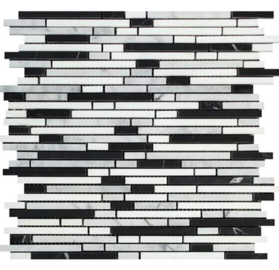 Bianco Carrara White Marble Bamboo Sticks Mosaic with Black Wall Tile