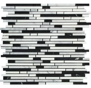 Bianco Carrara White Marble Bamboo Sticks Mosaic with Black Wall Tile