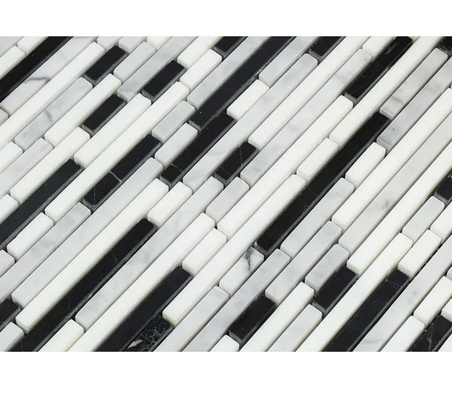 Bianco Carrara White Marble Bamboo Sticks Mosaic (w/ Black) Wall Tile