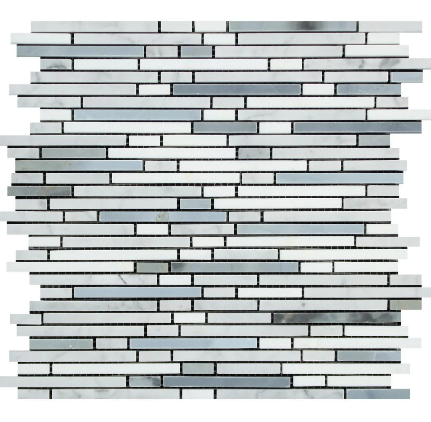 Bianco Carrara White Marble Bamboo Sticks Mosaic with Blue-Gray Wall Tile