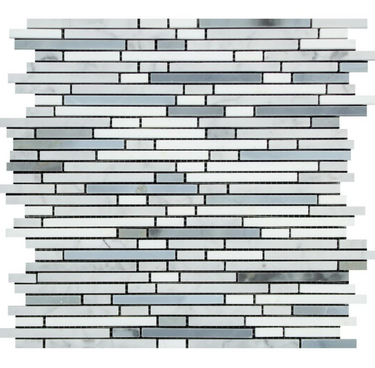 Bianco Carrara White Marble Bamboo Sticks Mosaic with Blue-Gray Wall Tile
