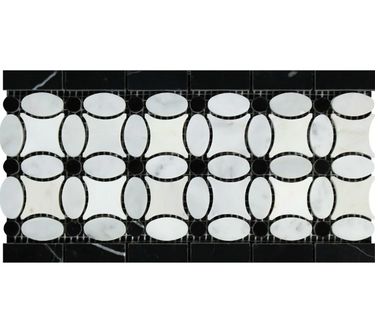 Bianco Carrara White Marble 5-3/4 X 11-1/4 Florida Flower Border with Black Accent & Trim Tile