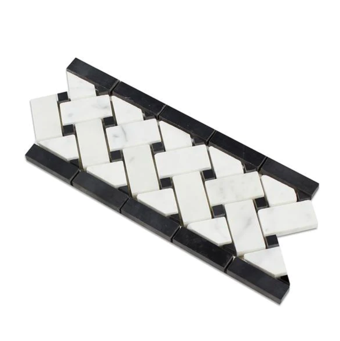Bianco Carrara White Marble 4-3/4’’ X 12’’ Basketweave Border (w/ Black) Accent & Trim Tile