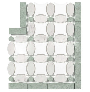Bianco Carrara White Marble Florida Flower Border Corner with Ming Green Accent & Trim Tile