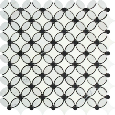 Bianco Carrara White Marble Florida Flower Mosaic with Black Dots Wall Tile