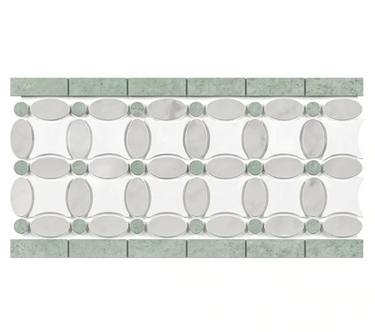 Bianco Carrara White Marble 5-3/4 X 11-1/4 Florida Flower Border with Ming Green Accent & Trim Tile