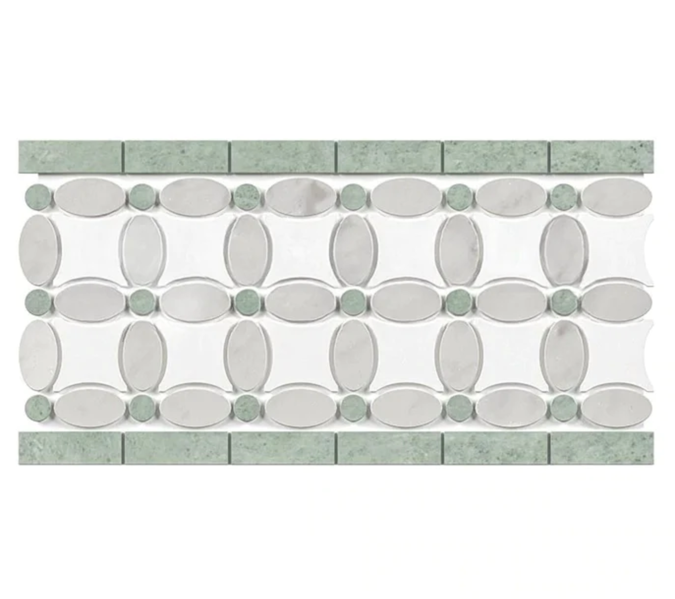 Bianco Carrara White Marble 5-3/4’’ X 11-1/4’’ Florida Flower Border (w/ Ming Green) Accent & Trim Tile