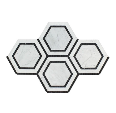 Bianco Carrara White Marble 5 X 5 Hexagon Combination Mosaic with Black Wall Tile