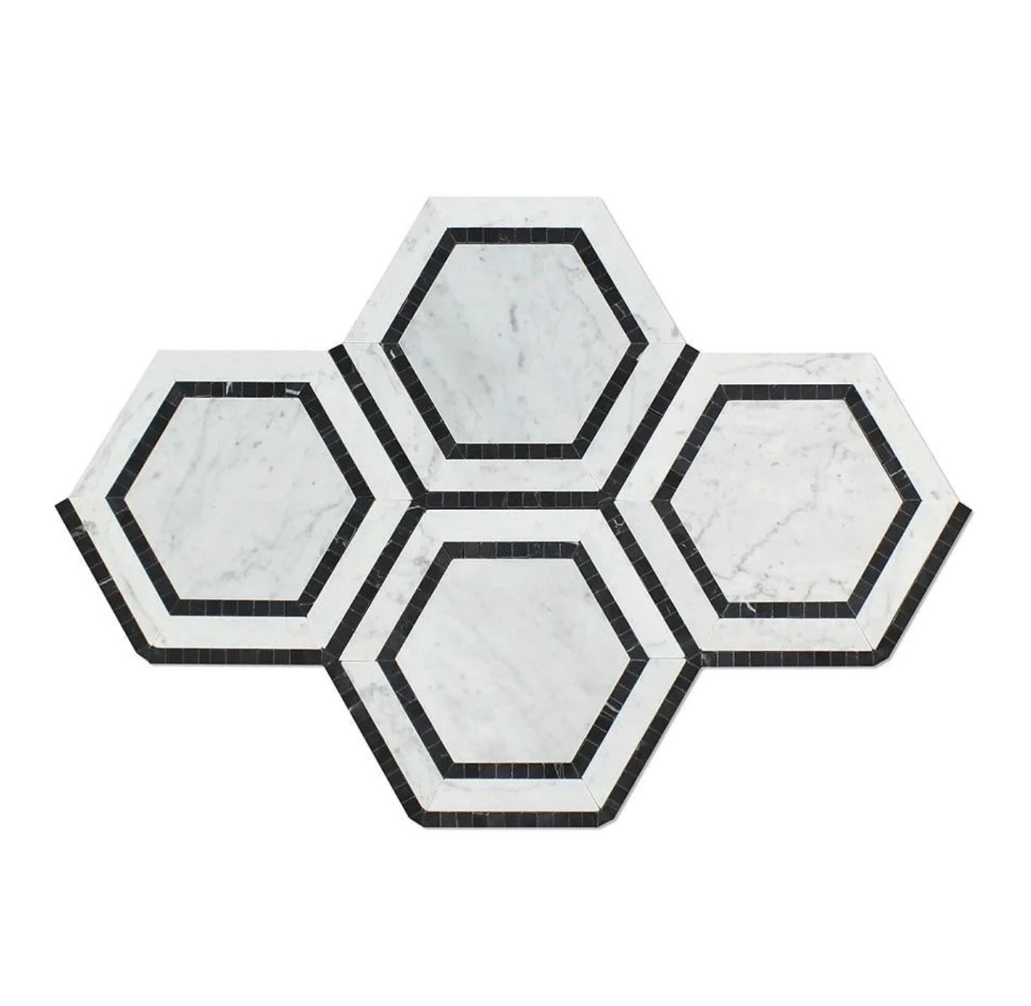 Bianco Carrara White Marble 5’’ X 5’’ Hexagon Combination Mosaic (w/ Black) Wall Tile