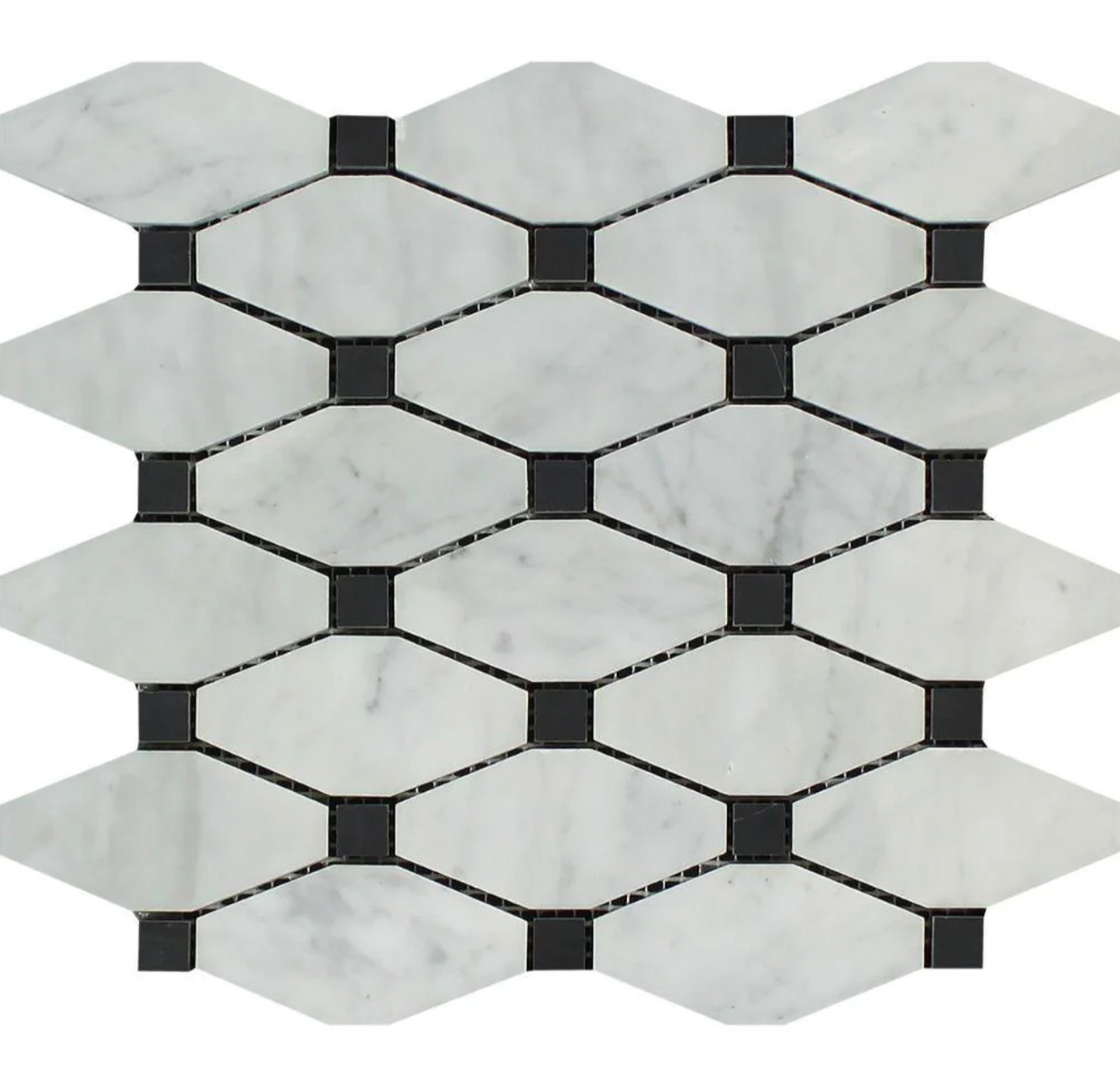 Bianco Carrara White Marble Octave Mosaic (w/ Black) Wall Tile