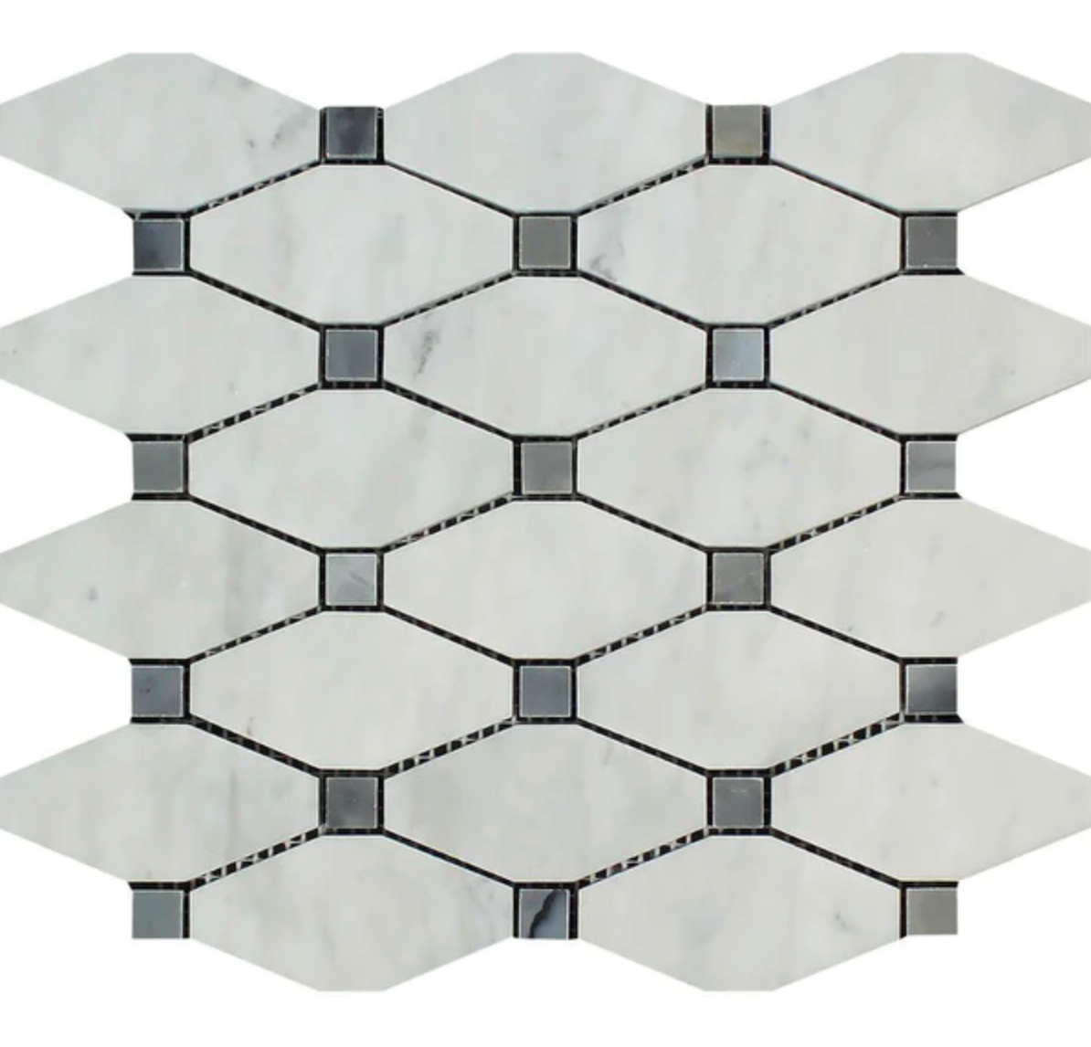 Bianco Carrara White Marble Octave Mosaic (w/ Blue-Gray) Wall Tile