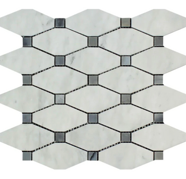 Bianco Carrara White Marble Octave Mosaic with Blue-Gray Wall Tile