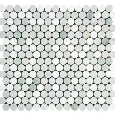 Bianco Carrara White Marble Penny-Round Mosaic with Ming Green Wall Tile