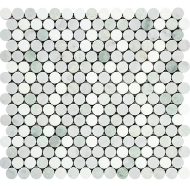 Bianco Carrara White Marble Penny-Round Mosaic with Ming Green Wall Tile