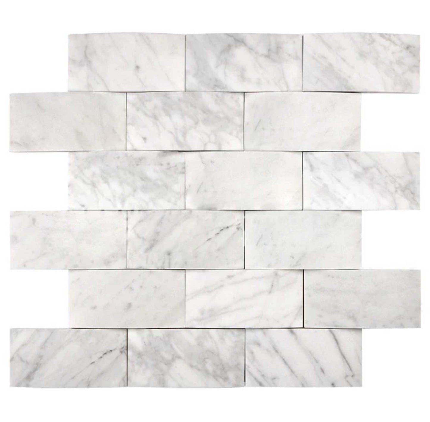 Bianco Carrara White Marble 2 X 4 Round-Faced Brick Mosaic Wall Tile
