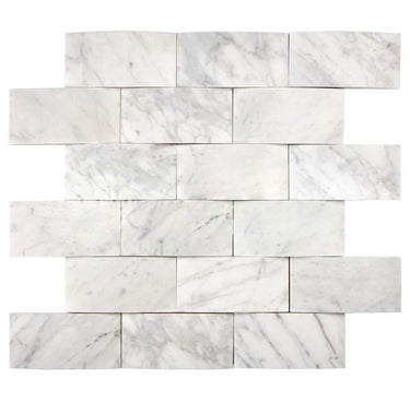 Bianco Carrara White Marble 2 X 4 Round-Faced Brick Mosaic Wall Tile