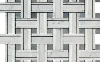 Bianco Carrara White Marble Triple-Weave Mosaic with Blue-Gray Wall Tile
