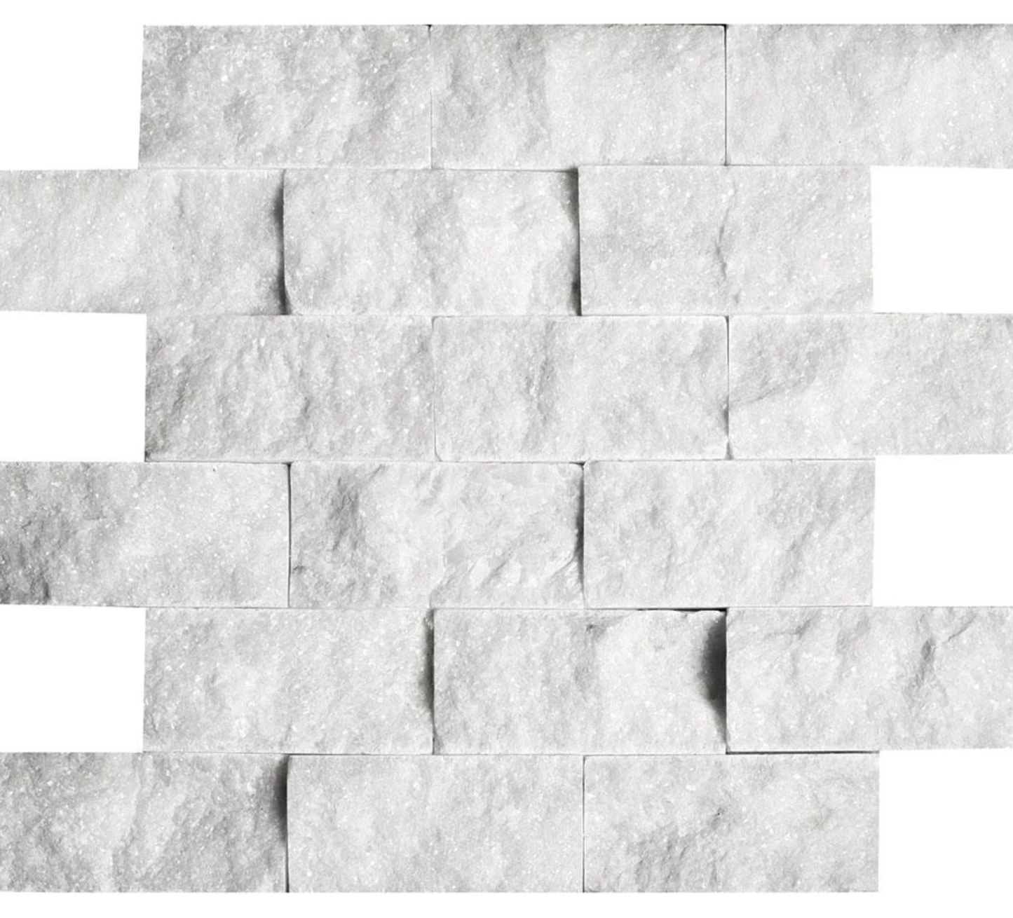 Bianco Carrara White Marble 2’’ X 4’’ Straight-Edged Brick Mosaic Split-Faced / 1 sheet Wall Tile