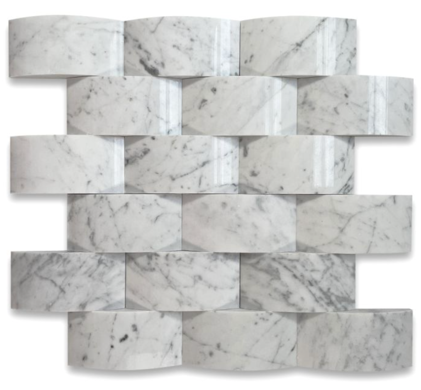 Bianco Carrara White Marble 2’’ X 4’’ Round-Faced Brick Mosaic Wall Tile
