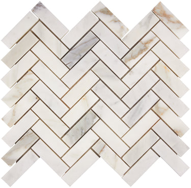 Calacatta Gold Marble 1’’ X 3’’ Herringbone Mosaic Wall Tile