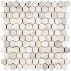 Calacatta Gold Marble Mosaic - 1in Hexagon