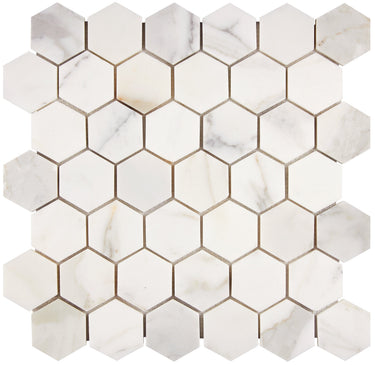 Calacatta Gold Marble 2’’ X 2’’ Hexagon Mosaic Wall Tile