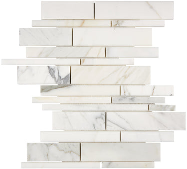 Calacatta Gold Marble Manhattan Random-Strip Mosaic Wall Tile