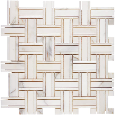 Calacatta Gold Marble Triple-Weave Mosaic Wall Tile