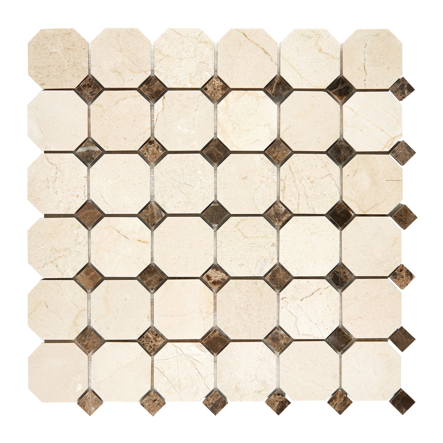 Crema Marfil Marble Octagon Mosaic (w/ Emp. Dark Dots) Polished/Honed Backsplash Tile