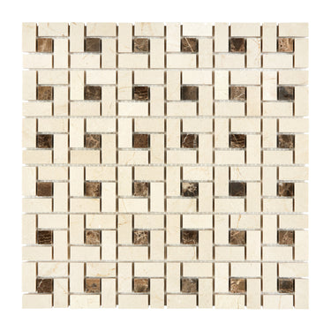 Crema Marfil Marble Pinwheel Mosaic (w/ Emp. Dark Dots) Polished/Honed Backsplash Tile