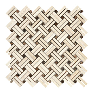 Crema Marfil Marble Stanza Mosaic (w/ Emperador Dark Dots) Polished/Honed Backsplash Tile