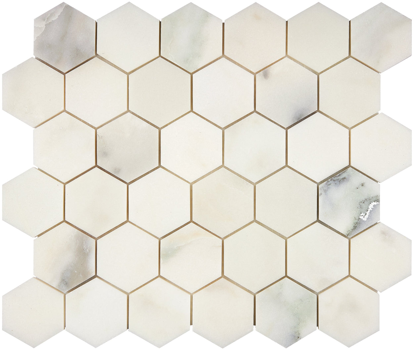 Calacatta Oliva Marble 2’’ X 2’’ Hexagon Mosaic Polished/Honed Backsplash Tile