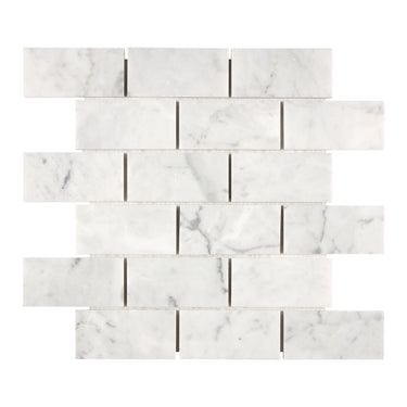 Bianco Carrara White Marble 2 X 4 Straight-Edged Brick Mosaic Polished / 1 sheet Wall Tile