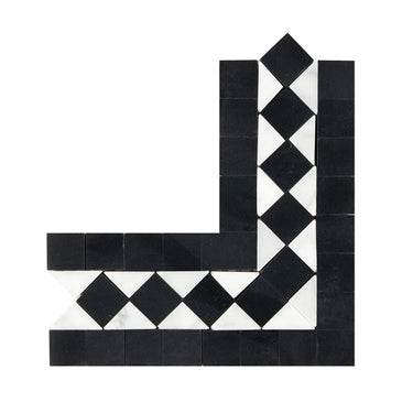 Bianco Carrara White Marble BIAS Border Corner with Black Accent & Trim Tile