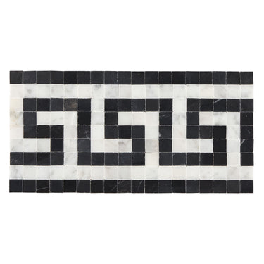 Bianco Carrara White Marble 3-1/2 X 7 Greek Key Border with Black Accent & Trim Tile