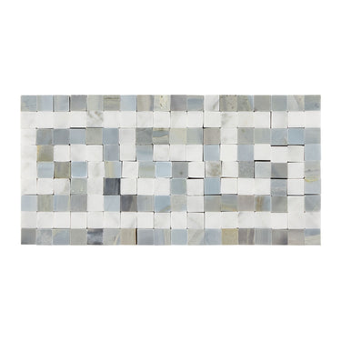 Bianco Carrara White Marble 3-1/2 X 7 Greek Key Border with Blue-Gray Accent & Trim Tile