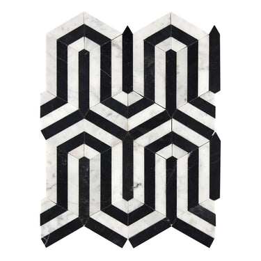 Bianco Carrara White Marble Berlinetta Mosaic with Black Wall Tile