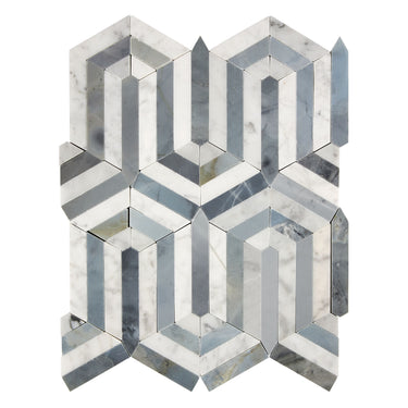 Bianco Carrara White Marble Berlinetta Mosaic with Blue-Gray Wall Tile
