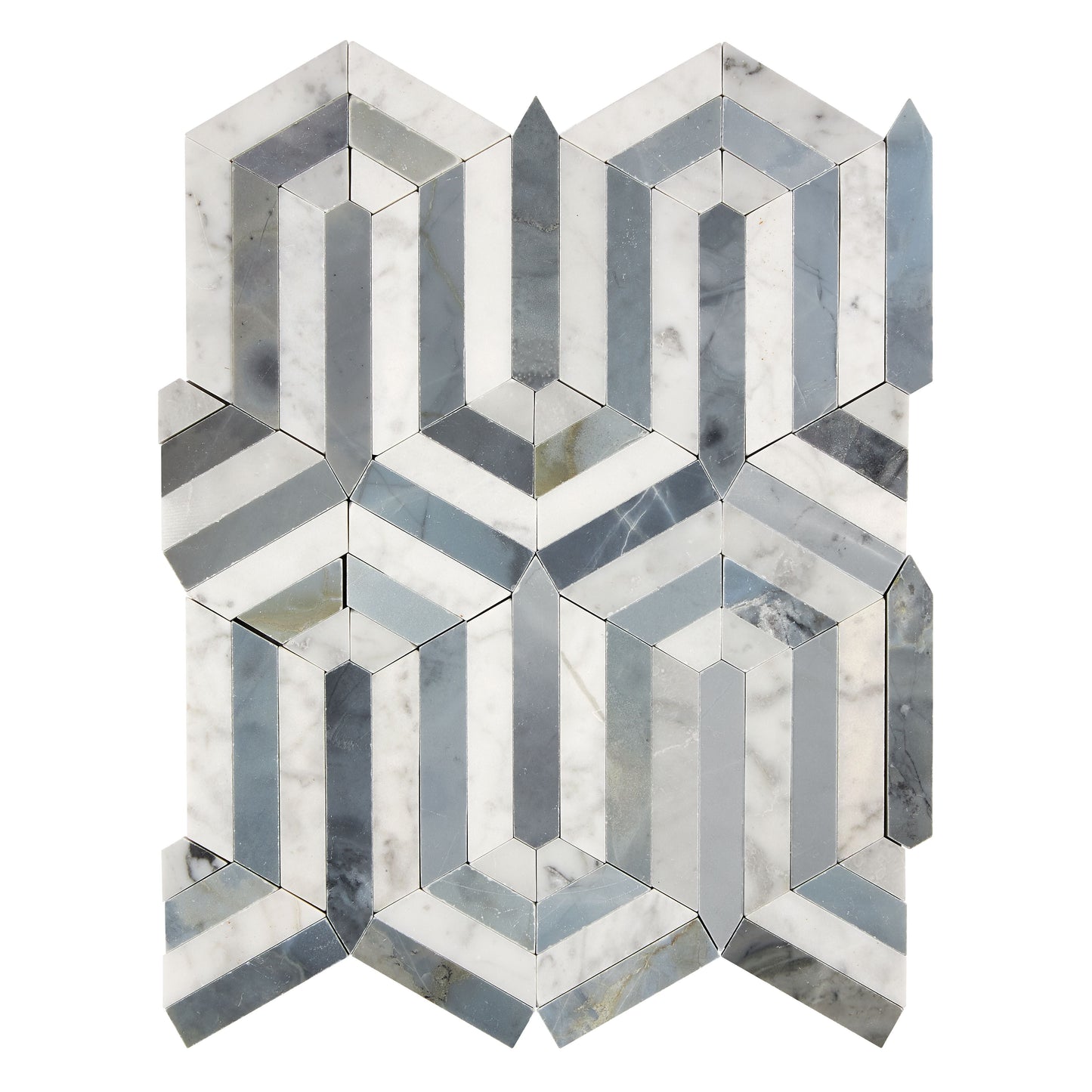 Bianco Carrara White Marble Berlinetta Mosaic (w/ Blue-Gray) Wall Tile